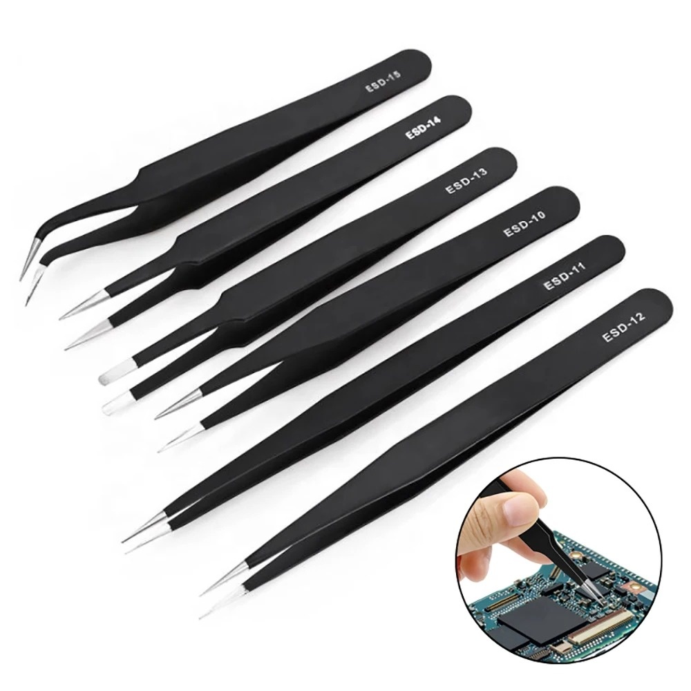 Diy Electronics Tool Kit - 6 Buah Pinset ESD Presisi Anti-statis