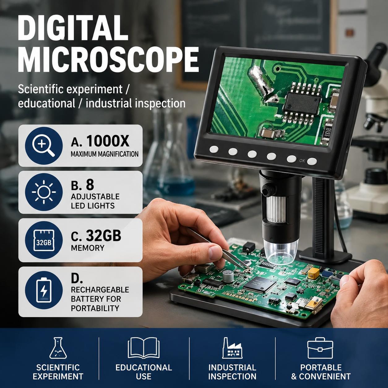 Diy Electronics Microscope - Mikroskop Inspeksi dengan Pembesaran 1000x, 8